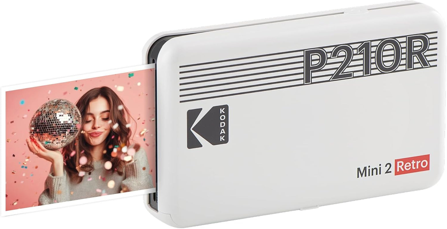 KODAK Mini 2 Retro 2X3 Portable Photo Printer, 8 Sheets, Bluetooth Smartphone Printer for Iphone & Android, Instant Color Prints, 4PASS Dye Sublimation, White