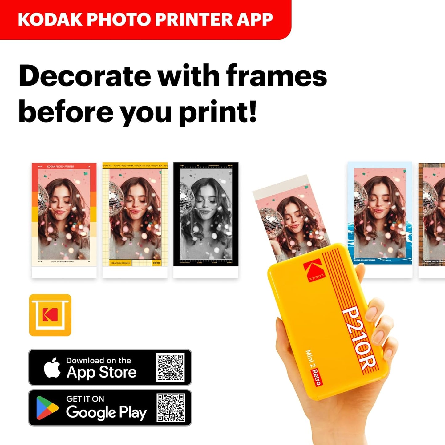 KODAK Mini 2 Retro 2X3 Portable Photo Printer, 8 Sheets, Bluetooth Smartphone Printer for Iphone & Android, Instant Color Prints, 4PASS Dye Sublimation, White